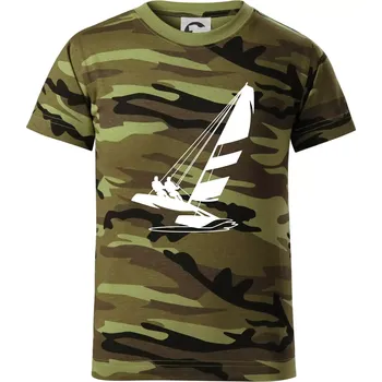 Katamarán na vodě - Dětské maskáčové triko - 104-110cm / 3-4 roky ( Zelený maskáč )