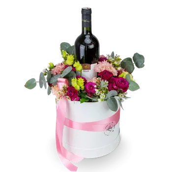 Květinový box s vínem Nicolas s Cabernet Moravia – Belles Fleurs