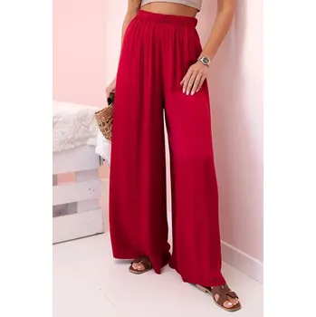 Dámské kalhoty Široké dámské viskózové kalhoty s elastickým pasem vínové UNI