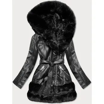 Černá dámská bunda ramoneska s kožešinovou podšívkou (b9736) odstíny černé XL (42)