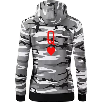 Dámská mikina Poker Q love - Dámská mikina trendy zipper s kapucí - S ( Šedý maskáč )