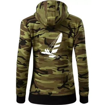 Dámská mikina Katamarán na vodě - Dámská mikina trendy zipper s kapucí - 2XL ( Zelený maskáč )