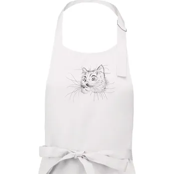 Kuchyňská zástěra Kočka ilustrace - Pánská zástěra na vaření - Univerzální velikost ( Bílá )