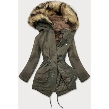 Prošívaná dámská zimní bunda v khaki barvě s kožešinou (m-137) odstíny zelené XL (42)