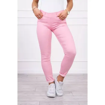 Dámské kalhoty Kalhoty z džínoviny světle růžové barvy XL