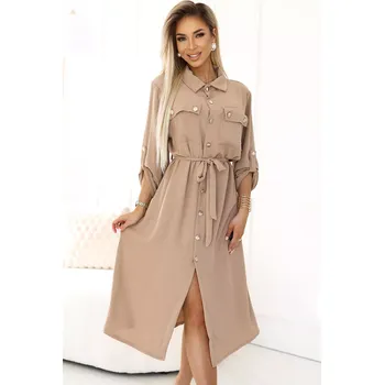 Dámská sukně 531-3 Midi sukně se zlatými knoflíky a vázáním - MOCHA MOUSSE UNI