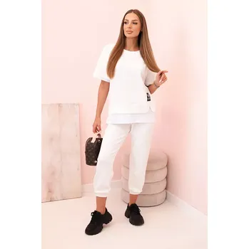 Dámská máslová souprava s krátkým rukávem a kalhotami ecru UNI