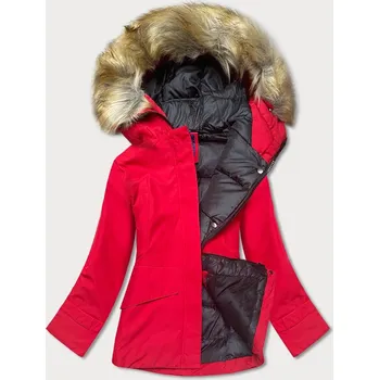Červená dámská zimní bunda s kapucí (j9-066) odstíny červené XXL (44)