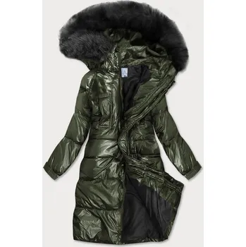 Dámská bunda Dámská zimní metalická bunda v khaki barvě s kapucí (8295) odstíny zelené M (38)