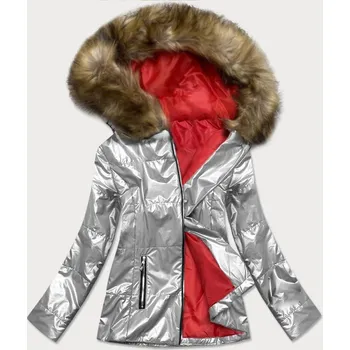 Stříbrná lehká dámská zimní metalická bunda (721art) odstíny šedé XL (42)