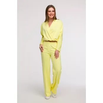 Dámské kalhoty B296 Kalhoty se širokými nohavicemi a předními švy - lemon EU L