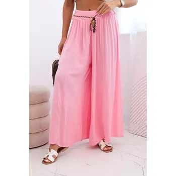 Dámské kalhoty Dámské kalhoty z viskózy se širokými nohavicemi bonbónově růžová UNI