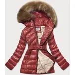 Lesklá zimní bunda ve vínové bordó barvě s mechovitou kožešinovou podšívkou (w674) odstíny červené XXL (44)