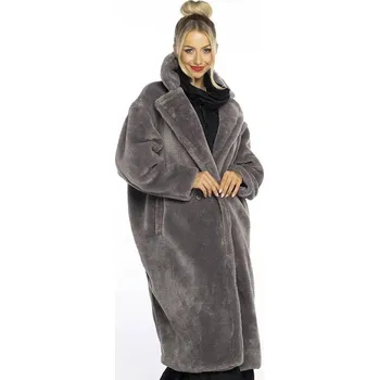 Dámský kabát Šedý dámský plyšový oversize kabát Ann Gissy (AG1-J9172) odstíny šedé M (38)