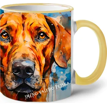 Keramický hrnek Rhodéský ridgeback, Barva Žlutá, Velikost 330 ml, Canvas Keramický hrnek s barevným uchem Bezvatriko.cz 2591