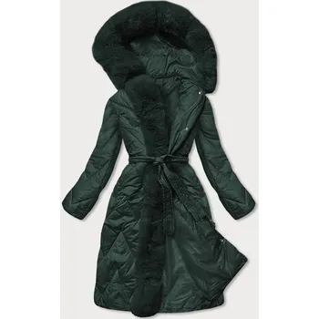 Tmavě zelená dlouhá dámská prošívaná zimní bunda (fm11-4) odstíny zelené L (40)