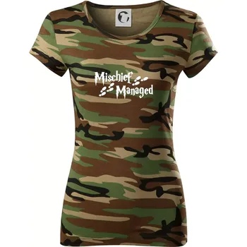 Dámské tričko Harry - Mischief Managed - Dámské maskáčové triko - XS ( Hnědý maskáč )