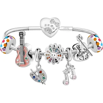 Náramek Stříbrný dětský náramek Beads sada - violoncello, malířská paleta, květ, nota, kytara - AP93-0454