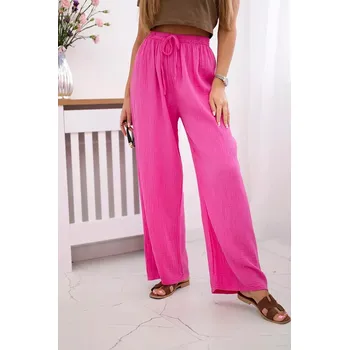 Dámské kalhoty Mušelínové kalhoty se širokou nohavicí růžová UNI
