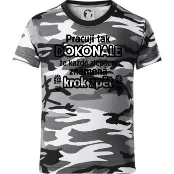 Chlapecké tričko Pracuji dokonale krok zpět - Dětské maskáčové triko - 122 cm/6 let ( Šedý maskáč )