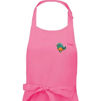 Kuchyňská zástěra Ptáček kreslený na prsu - Dámská zástěra na vaření - Univerzální velikost ( Růžová )