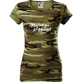 Dámské tričko Harry - Mischief Managed - Dámské maskáčové triko - XS ( Zelený maskáč )