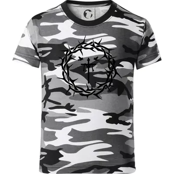 Jesus zmrtvýchvstání - Dětské maskáčové triko - 146 cm/10 let ( Šedý maskáč )