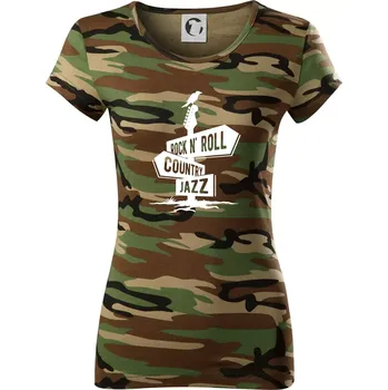 Dámské tričko Kytara rozcestník - Dámské maskáčové triko - XS ( Hnědý maskáč )