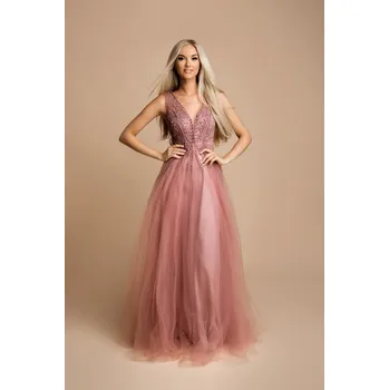 Dámské šaty Dlouhé šaty na ramínka se širokou tylovou sukní Barva: Růžová, Velikost: S