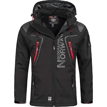 Pánská móda Pánská softshellová bunda GEOGRAPHICAL NORWAY s odepínatelnou kapucí Barva: Černočervená, Velikost: L
