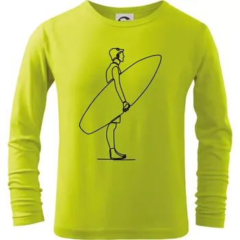 Dětská móda Surfař stojící jedním tahem - Triko dětské Long Sleeve - 104-110cm / 3-4 roky ( Limetková )