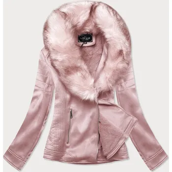 Pánská bunda Dámská semišová bunda ramoneska v pudrově růžové barvě s kožešinou (6502big) odstíny růžové 52