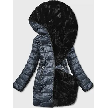 Oboustranná dámská bunda - kožíšek v grafitové barvě (b8053-70) odstíny šedé S (36)