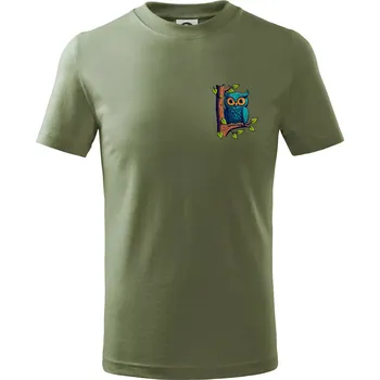 Sova na prsu - Tričko dětské bavlněné - 104-110cm / 3-4 roky ( Khaki )