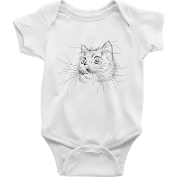 Kojenecký body Kočka ilustrace - Body kojenecké s krátkým rukávem - Krátký r. 12-18 měs ( Bílá )