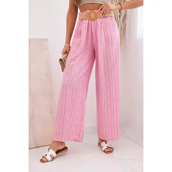 Dámské kalhoty Dámské pruhované viskózové kalhoty se širokými nohavicemi růžový UNI