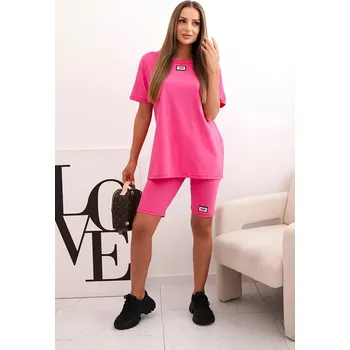 Dámský bavlněný komplet s krátkým rukávem a šortkami růžový UNI