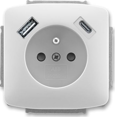 ABB 5569A-A32357 S Zásuvka 1násobná s kolíkem, s clonkami, s nabíjením USB-A, USB-C