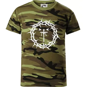 Jesus zmrtvýchvstání - Dětské maskáčové triko - 104-110cm / 3-4 roky ( Zelený maskáč )