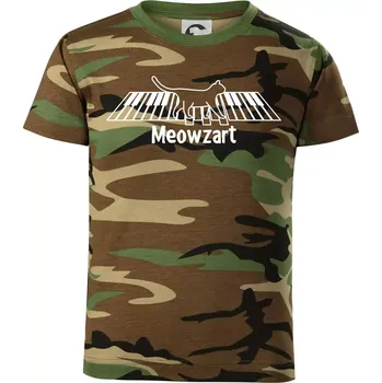 Meowzart - Dětské maskáčové triko - 146 cm/10 let ( Hnědý maskáč )