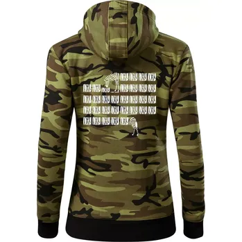 Dámská mikina Zebra dlouhá - Dámská mikina trendy zipper s kapucí - XS ( Zelený maskáč )
