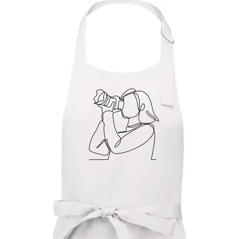 Kuchyňská zástěra Fotografka stojící jedním tahem - Dámská zástěra na vaření - Univerzální velikost ( Bílá )