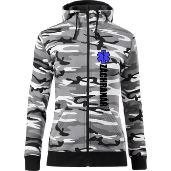 Dámská mikina Záchranář - hvězda - Dámská mikina trendy zipper s kapucí - S ( Šedý maskáč )