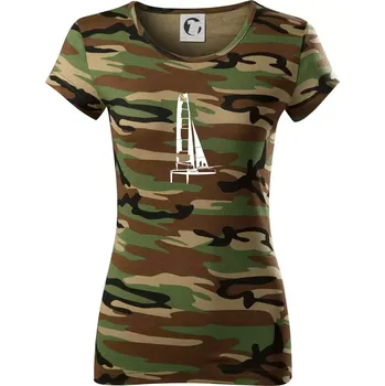 Dámské tričko Katamarán z boku - Dámské maskáčové triko - XS ( Hnědý maskáč )