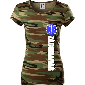 Dámské tričko Záchranář - hvězda - Dámské maskáčové triko - XS ( Hnědý maskáč )