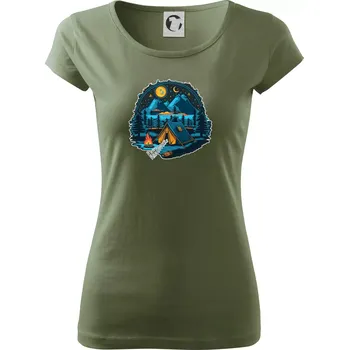 Dámské tričko Krkonoše pod stanem - Dámské triko Pure - XL ( Khaki )