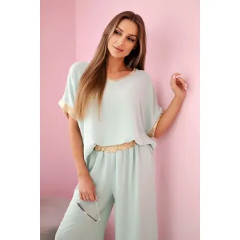 Viskózový komplet se zlatým lemováním tmavá máta UNI