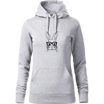 Dámská mikina Králík s brýlemi - Mikina dámská Cape s kapucí - L ( Světlešedý Melír )