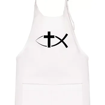 Kuchyňská zástěra Ježíšova ryba - Dětská zástěra na vaření - Univerzální velikost ( Bílá )