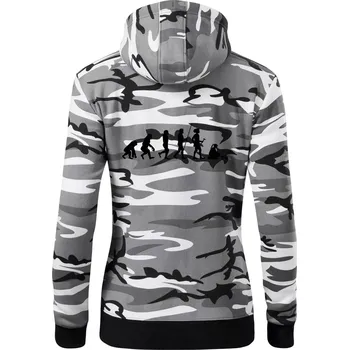 Dámská mikina Evoluce houbařka - Dámská mikina trendy zipper s kapucí - 2XL ( Šedý maskáč )